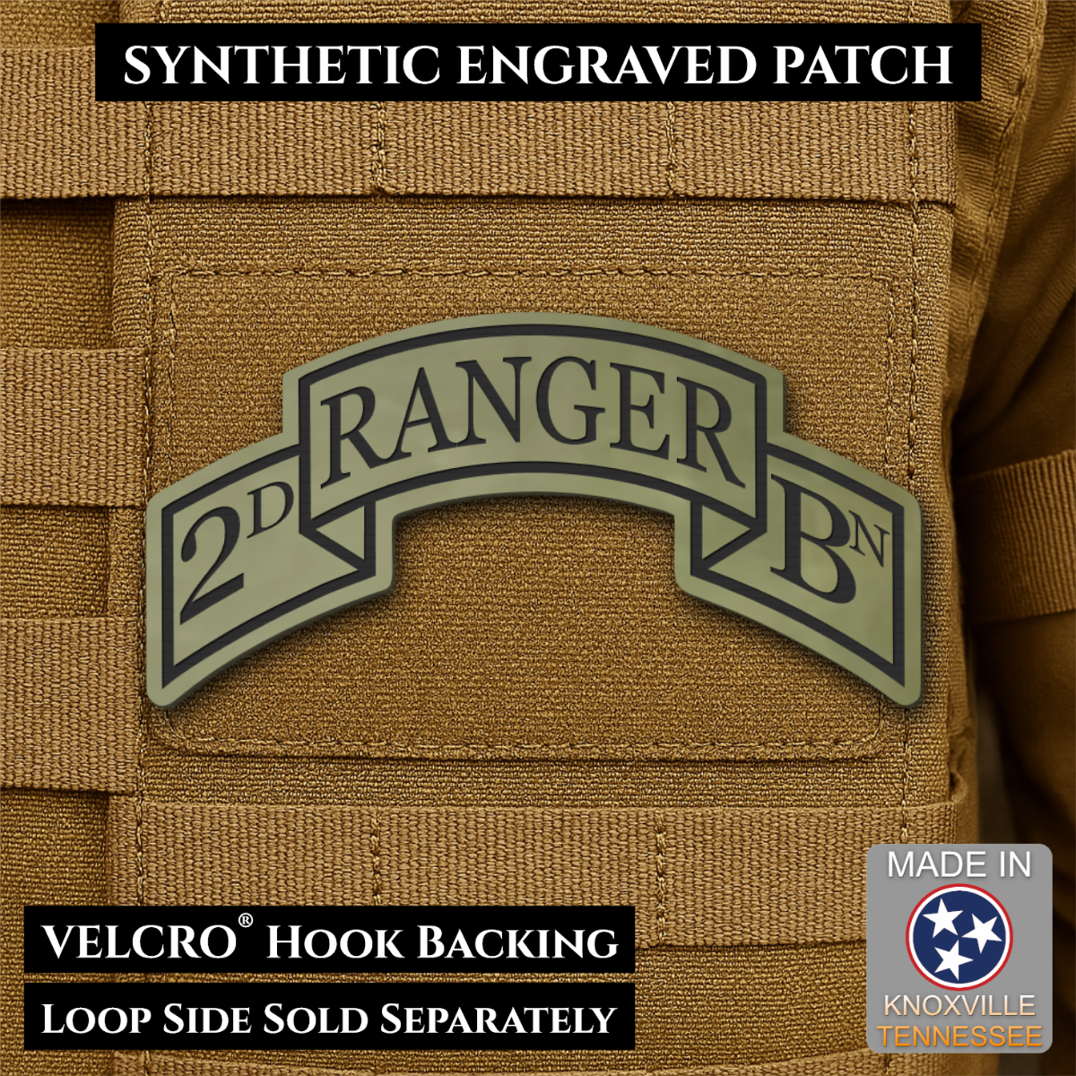 Army 75th Ranger Regiment, Battalion Scrolls Morale Patch, 1.5x3" | Made in USA | VELCRO® Brand Hook Backing