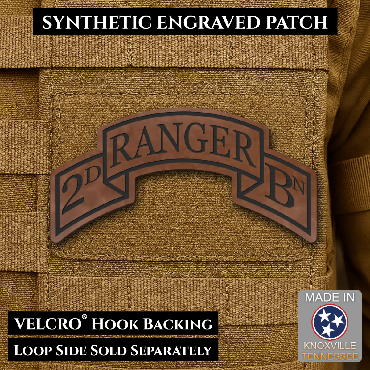 Army 75th Ranger Regiment, Battalion Scrolls Morale Patch, 1.5x3" | Made in USA | VELCRO® Brand Hook Backing