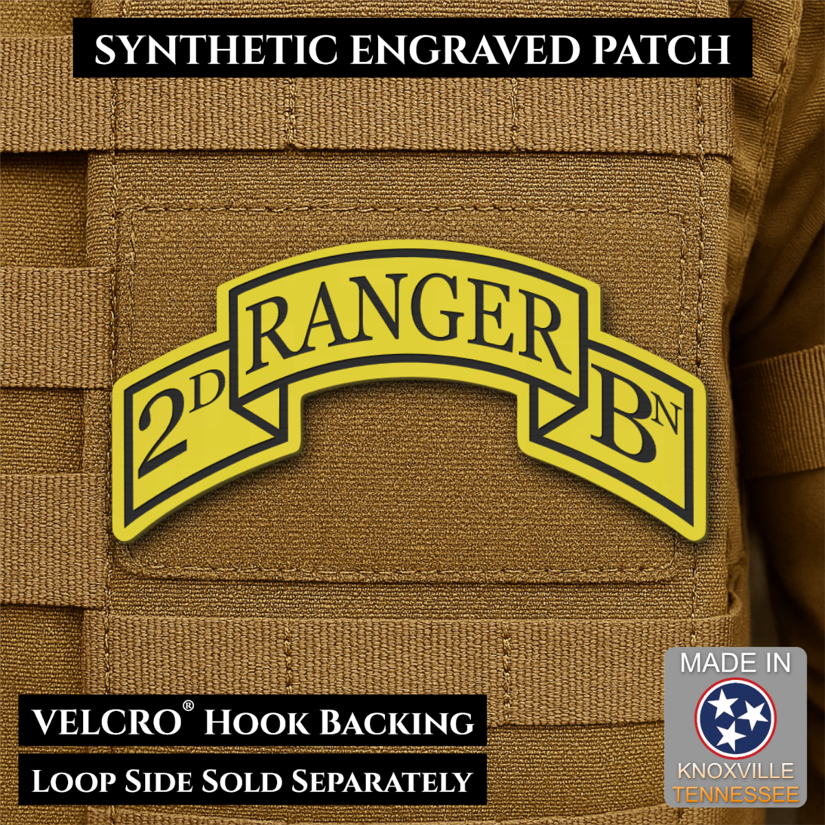 Army 75th Ranger Regiment, Battalion Scrolls Morale Patch, 1.5x3" | Made in USA | VELCRO® Brand Hook Backing