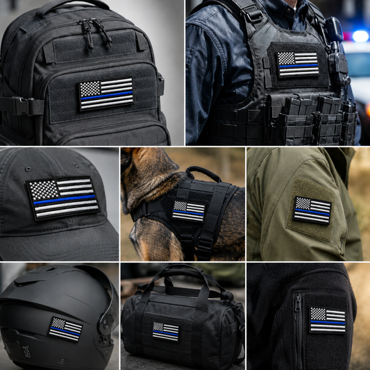 Law Enforcement Thin Blue Line American Flag Patch | Made in USA | VELCRO® Brand Hook Backing