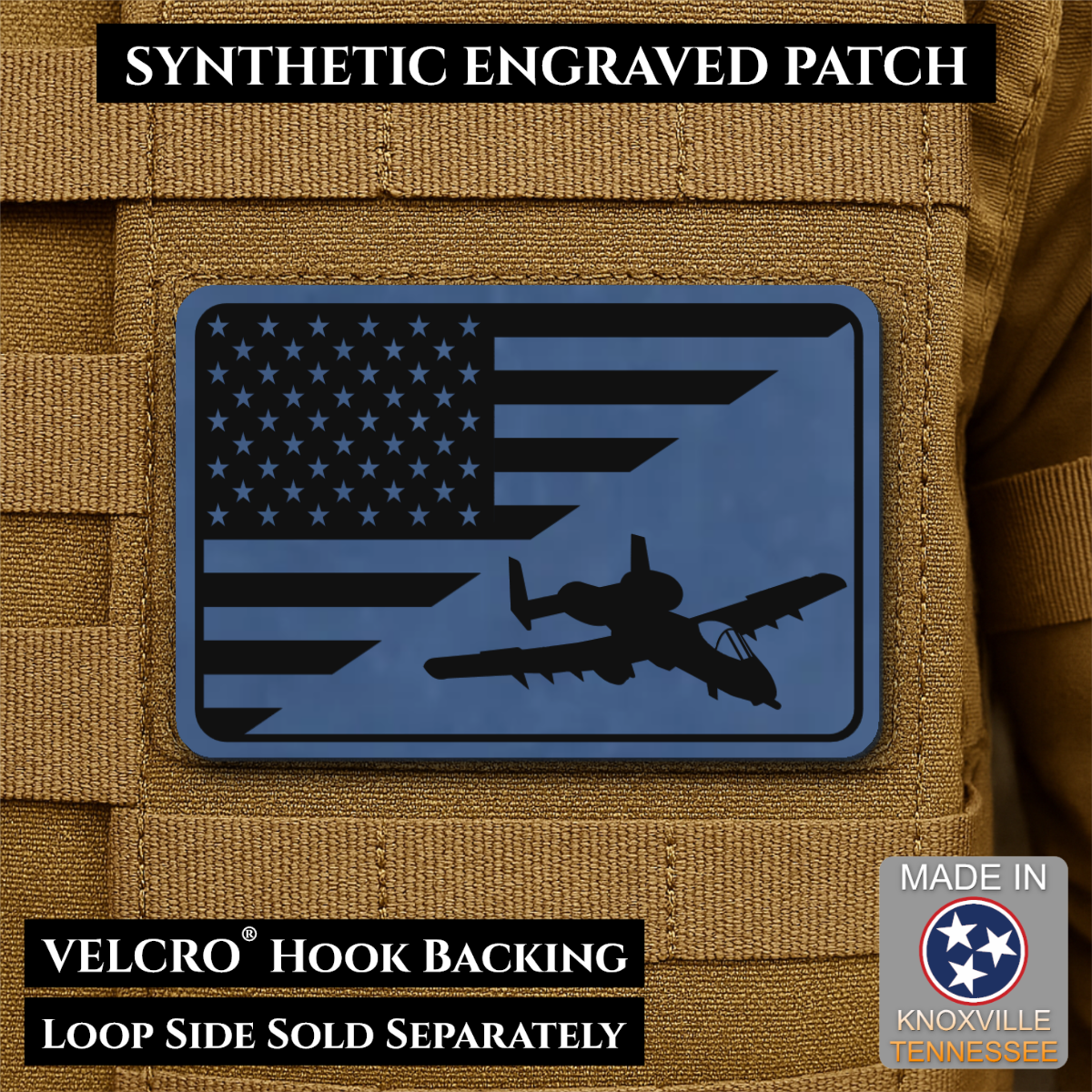 A-10 Warthog American Flag Morale Patch, 2x3" | Made in USA | VELCRO® Brand Hook Backing