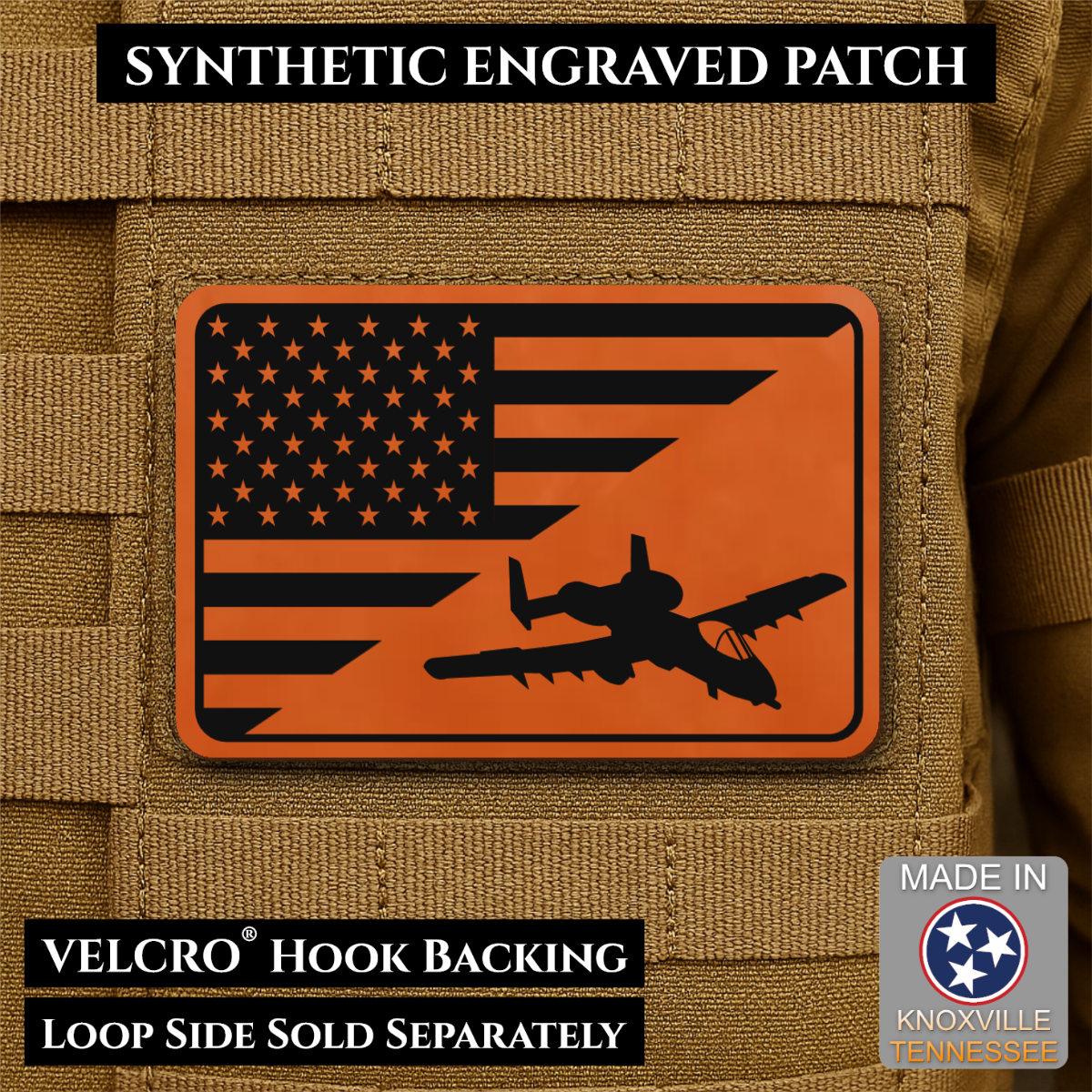 A-10 Warthog American Flag Morale Patch, 2x3" | Made in USA | VELCRO® Brand Hook Backing