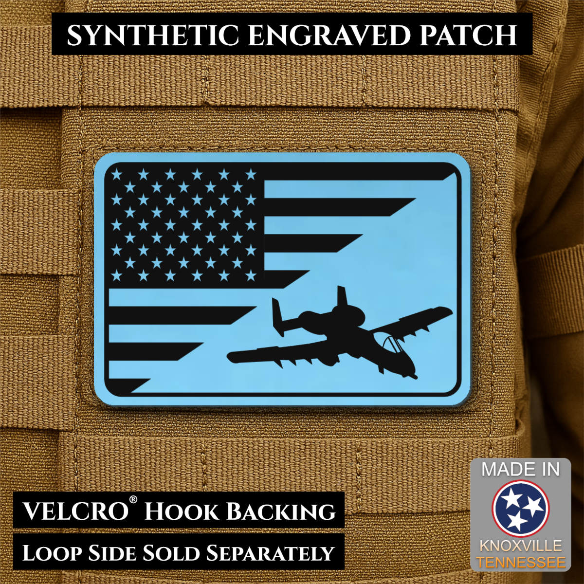 A-10 Warthog American Flag Morale Patch, 2x3" | Made in USA | VELCRO® Brand Hook Backing