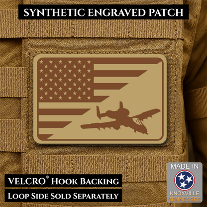 A-10 Warthog American Flag Morale Patch, 2x3" | Made in USA | VELCRO® Brand Hook Backing