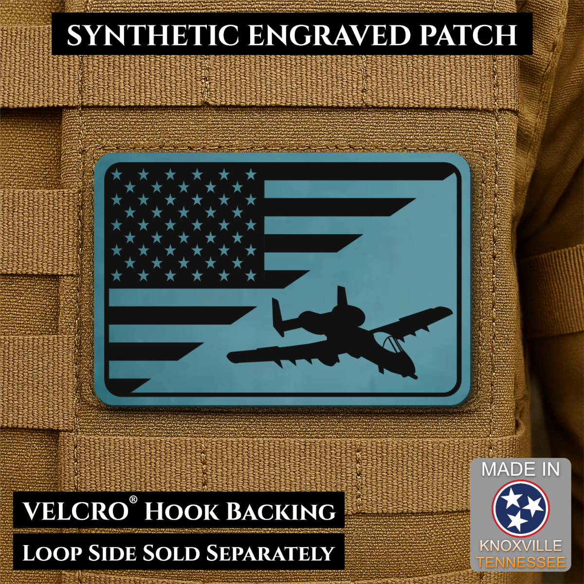 A-10 Warthog American Flag Morale Patch, 2x3" | Made in USA | VELCRO® Brand Hook Backing