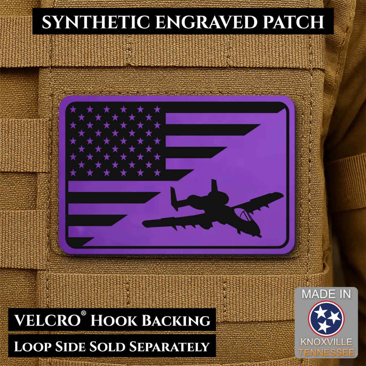 A-10 Warthog American Flag Morale Patch, 2x3" | Made in USA | VELCRO® Brand Hook Backing