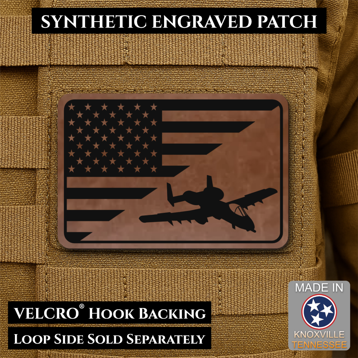 A-10 Warthog American Flag Morale Patch, 2x3" | Made in USA | VELCRO® Brand Hook Backing