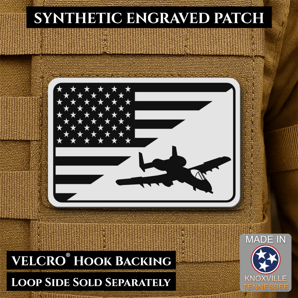 A-10 Warthog American Flag Morale Patch, 2x3" | Made in USA | VELCRO® Brand Hook Backing