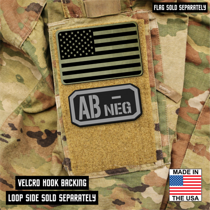 AB Negative Blood Type Patch – Engraved Synthetic Material 1.25" x 2.5" Hook & Loop | 24 Color Options