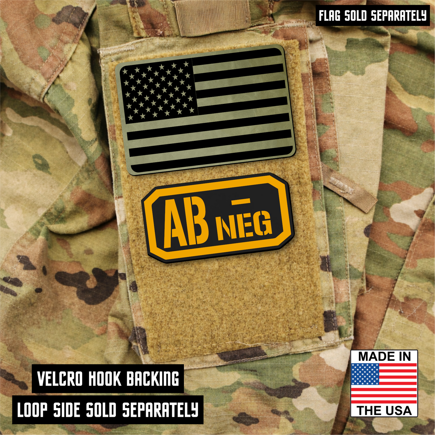 AB Negative Blood Type Patch – Engraved Synthetic Material 1.25" x 2.5" Hook & Loop | 24 Color Options