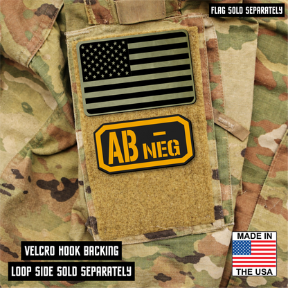 AB Negative Blood Type Patch – Engraved Synthetic Material 1.25" x 2.5" Hook & Loop | 24 Color Options
