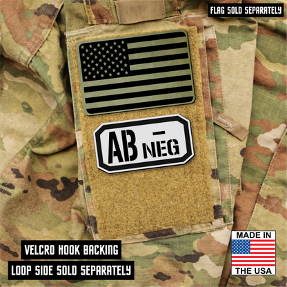 AB Negative Blood Type Patch – Engraved Synthetic Material 1.25" x 2.5" Hook & Loop | 24 Color Options