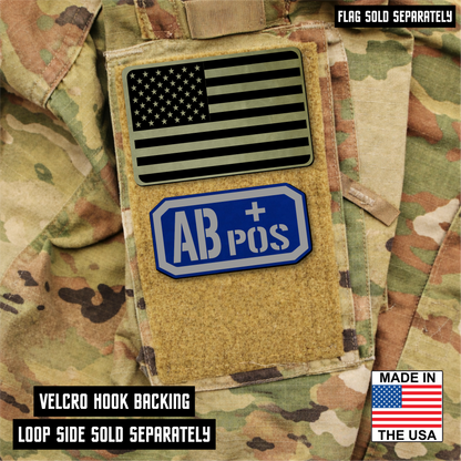 AB Positive Blood Type Patch – Engraved Synthetic Material 1.25" x 2.5" Hook & Loop | 24 Color Options