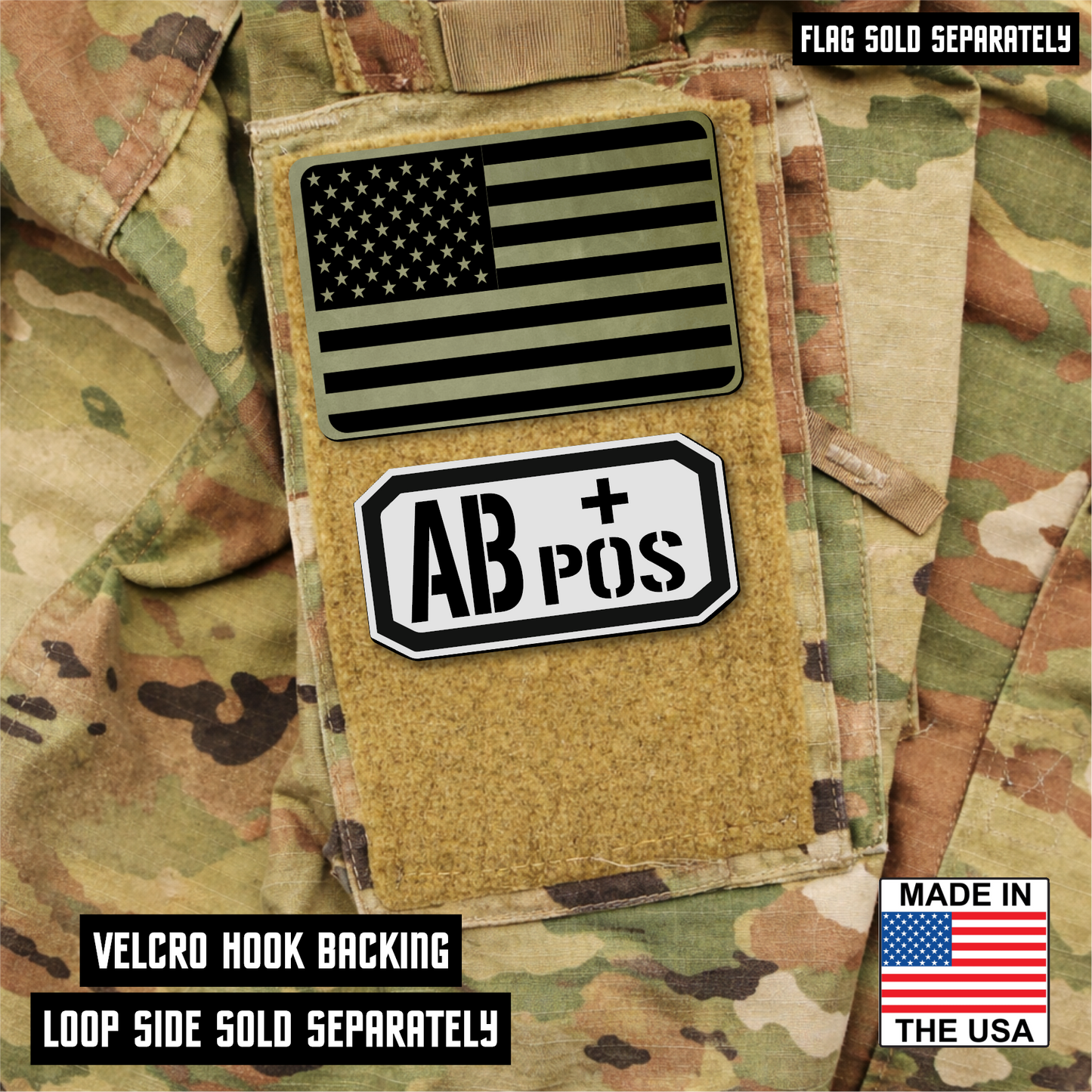 AB Positive Blood Type Patch – Engraved Synthetic Material 1.25" x 2.5" Hook & Loop | 24 Color Options