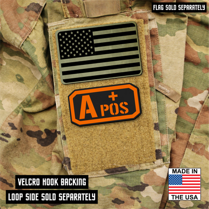 A Positive Blood Type Patch – Engraved Synthetic Material 1.25" x 2.5" Hook & Loop | 24 Color Options