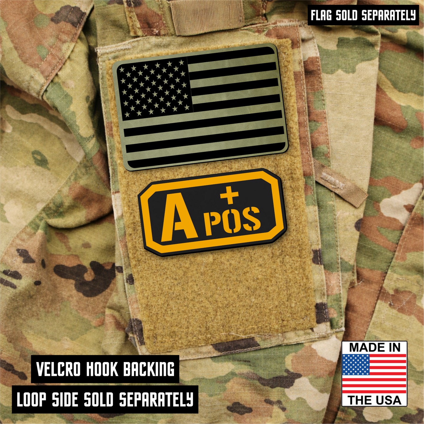 A Positive Blood Type Patch – Engraved Synthetic Material 1.25" x 2.5" Hook & Loop | 24 Color Options