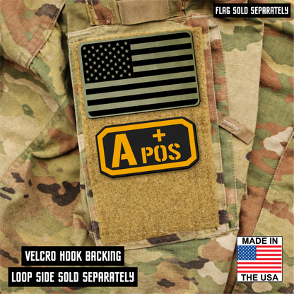 A Positive Blood Type Patch – Engraved Synthetic Material 1.25" x 2.5" Hook & Loop | 24 Color Options