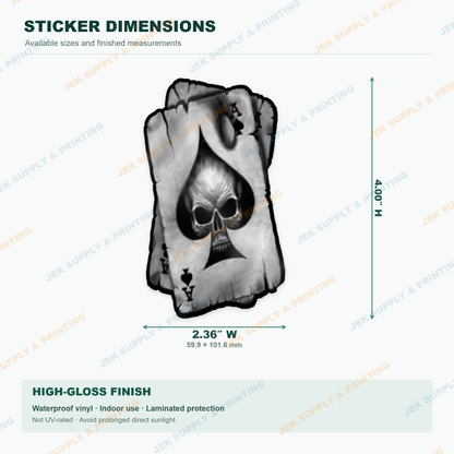 Ace of Spades Skull vinyl decal, 4 inch height dimension guide