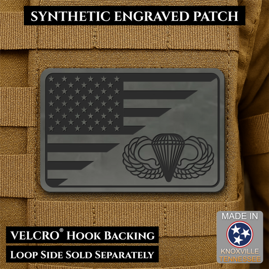 Army Airborne American Flag Morale Patch, 2x3" | Made in USA | VELCRO® Brand Hook Backing