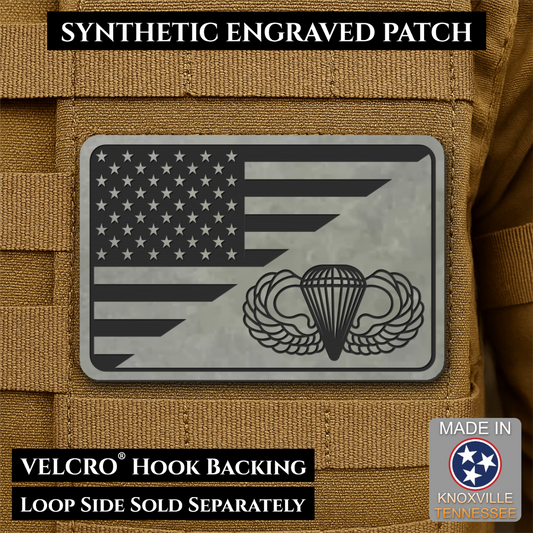 Army Airborne American Flag Morale Patch, 2x3" | Made in USA | VELCRO® Brand Hook Backing