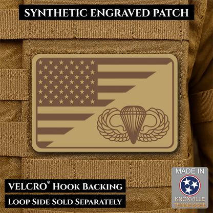 Army Airborne American Flag Morale Patch, 2x3" | Made in USA | VELCRO® Brand Hook Backing
