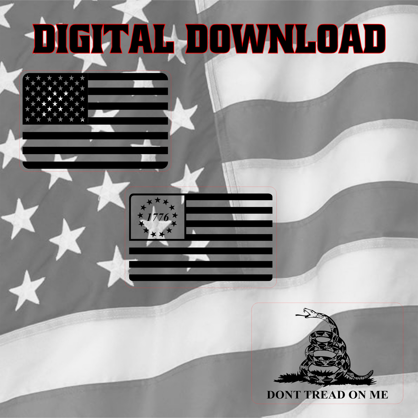 American Flag Patch Set Engraving Digital Files Download, 3 Flags