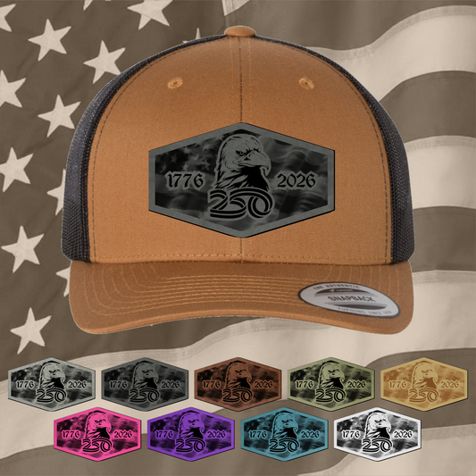 America 250th Anniversary 1776 Hat with Engraved Synthetic Leather Patch Cap