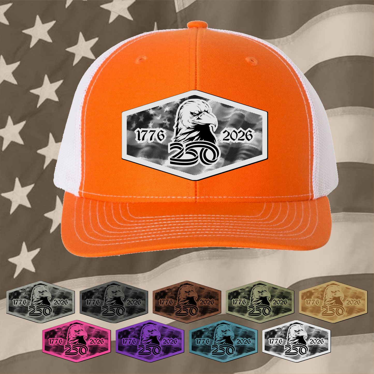 America 250th Anniversary 1776 Hat with Engraved Synthetic Leather Patch Cap