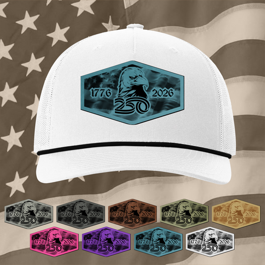 America 250th Anniversary 1776 Hat with Engraved Synthetic Leather Patch Cap