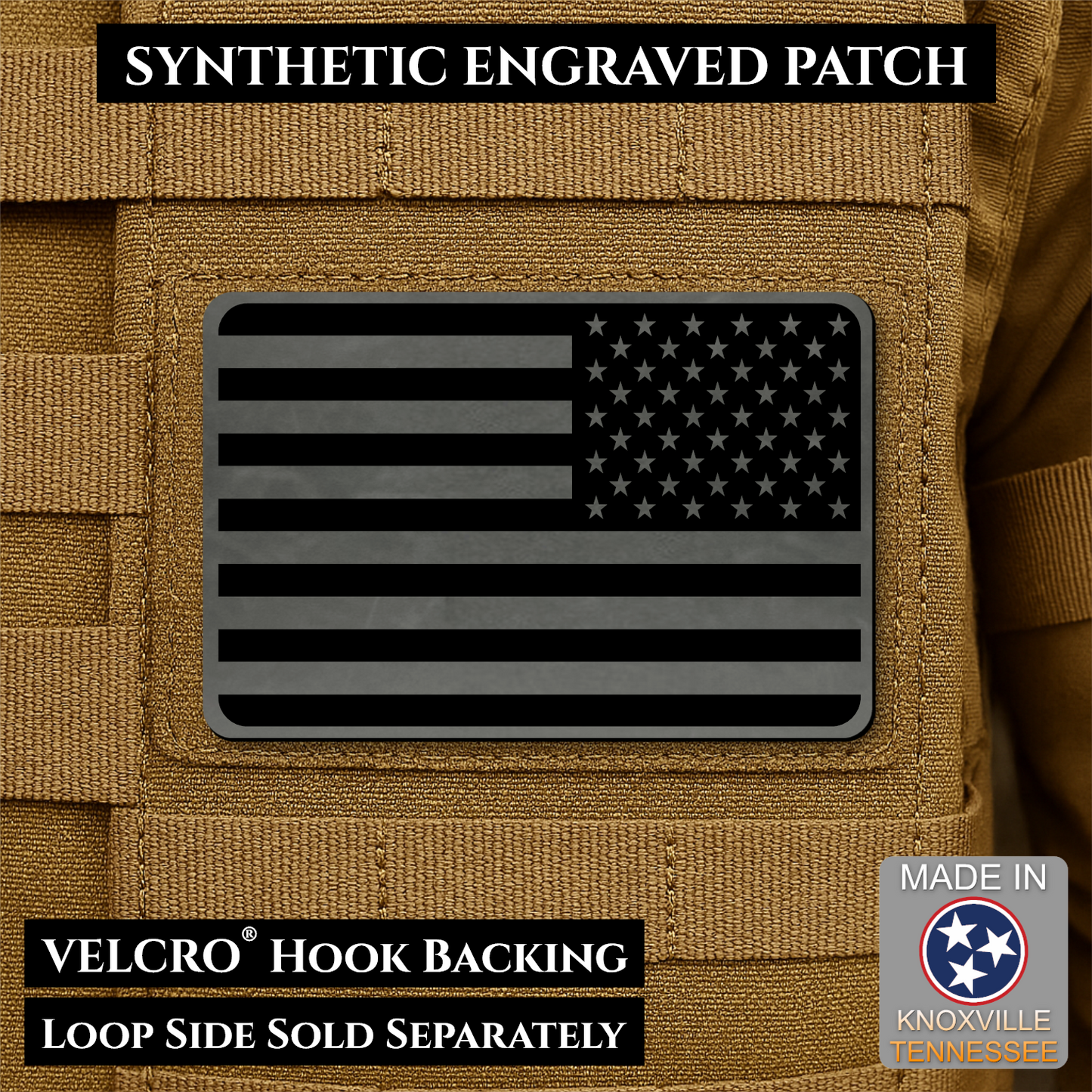 Tactical Synthetic American Flag Patch | Made in USA | VELCRO® Brand Hook Backing