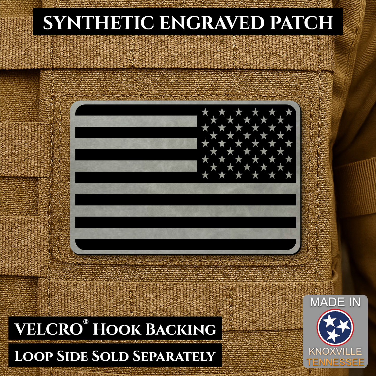 Tactical Synthetic American Flag Patch | Made in USA | VELCRO® Brand Hook Backing