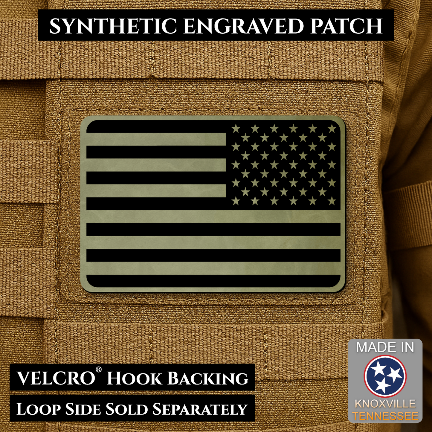 Tactical Synthetic American Flag Patch | Made in USA | VELCRO® Brand Hook Backing
