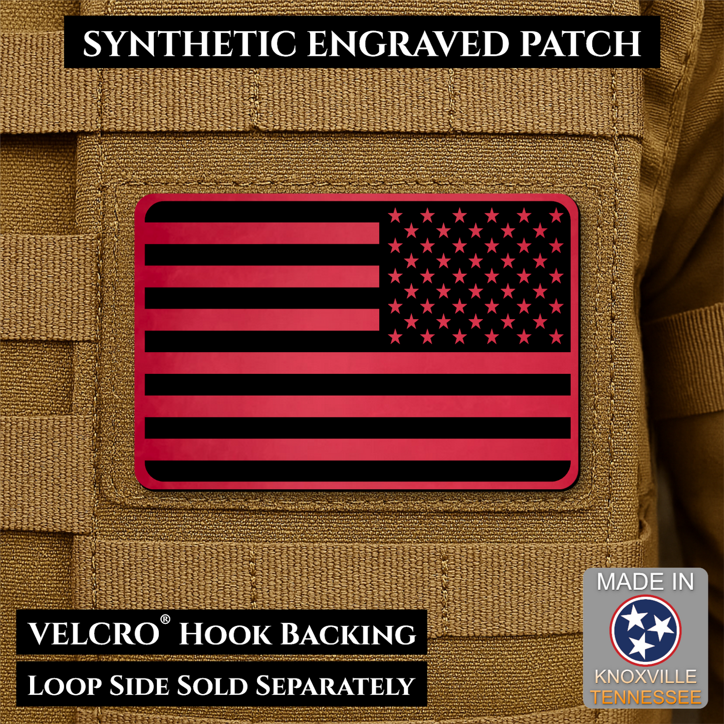 Tactical Synthetic American Flag Patch | Made in USA | VELCRO® Brand Hook Backing