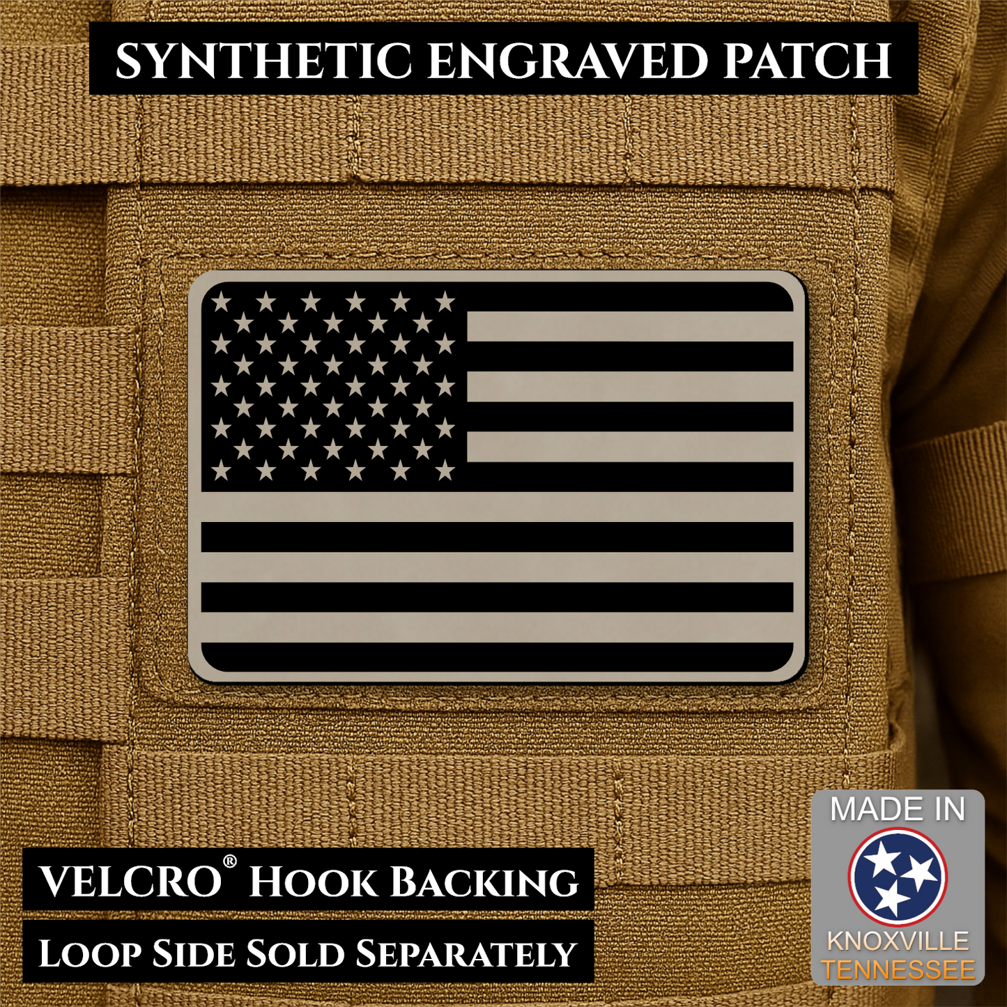 Tactical Synthetic American Flag Patch | Made in USA | VELCRO® Brand Hook Backing