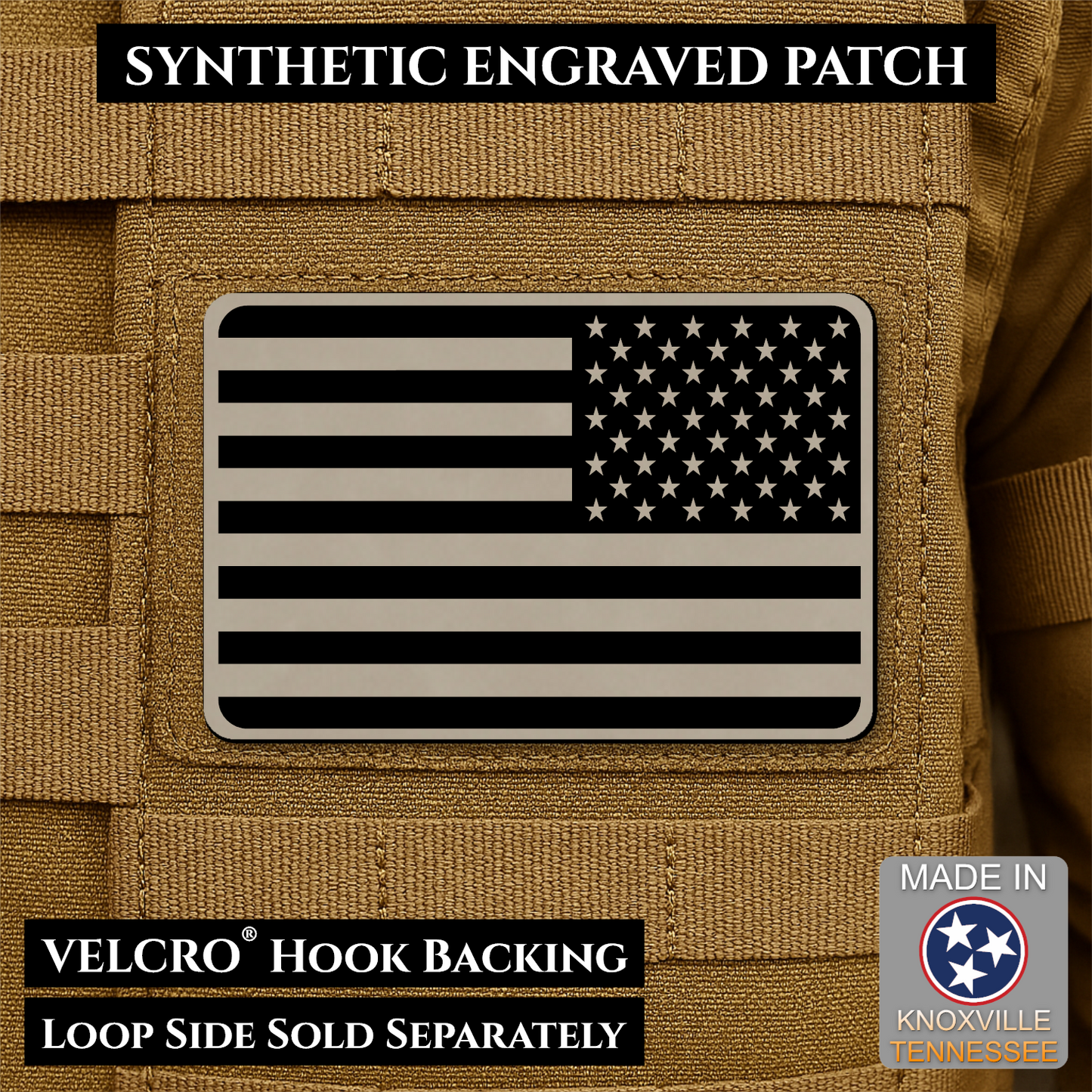 Tactical Synthetic American Flag Patch | Made in USA | VELCRO® Brand Hook Backing