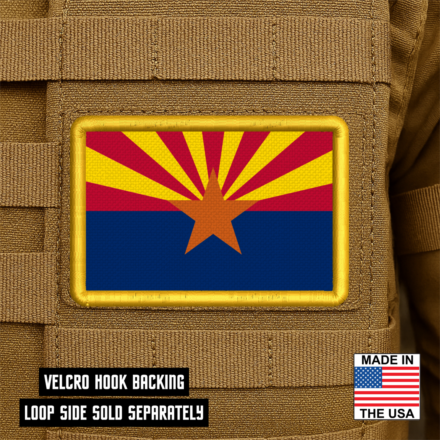 Arizona State Flag Patch 2"x3" Hook & Loop | Made in USA