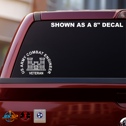 8 Inch White auto window vinyl decal for US Army Combat Engineer Veteran