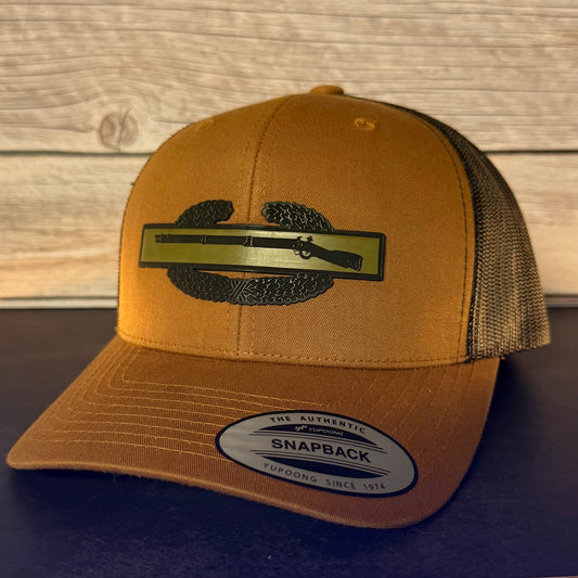 Combat Infantryman Badge Hat with Olive & Black Synthetic Leather Patch, Army Combat Veteran Cap