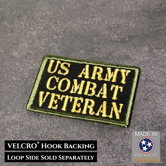 US Army Combat Veteran patch with VELCRO hook backing on a gray background