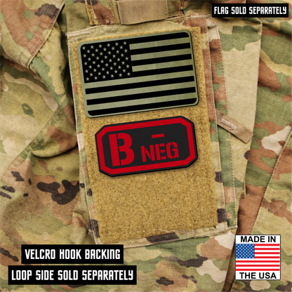 B Negative Blood Type Patch – Engraved Synthetic Material 1.25" x 2.5" Hook & Loop | 24 Color Options