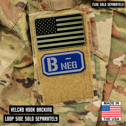 B Negative Blood Type Patch – Engraved Synthetic Material 1.25" x 2.5" Hook & Loop | 24 Color Options