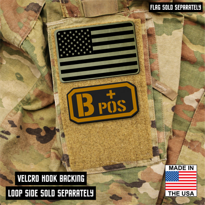 B Postitive Blood Type Patch – Engraved Synthetic Material 1.25" x 2.5" Hook & Loop | 24 Color Options