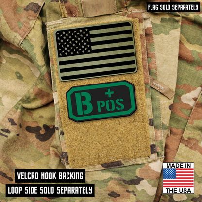 B Postitive Blood Type Patch – Engraved Synthetic Material 1.25" x 2.5" Hook & Loop | 24 Color Options