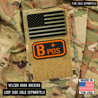 B Postitive Blood Type Patch – Engraved Synthetic Material 1.25" x 2.5" Hook & Loop | 24 Color Options