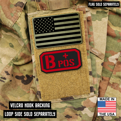 B Postitive Blood Type Patch – Engraved Synthetic Material 1.25" x 2.5" Hook & Loop | 24 Color Options