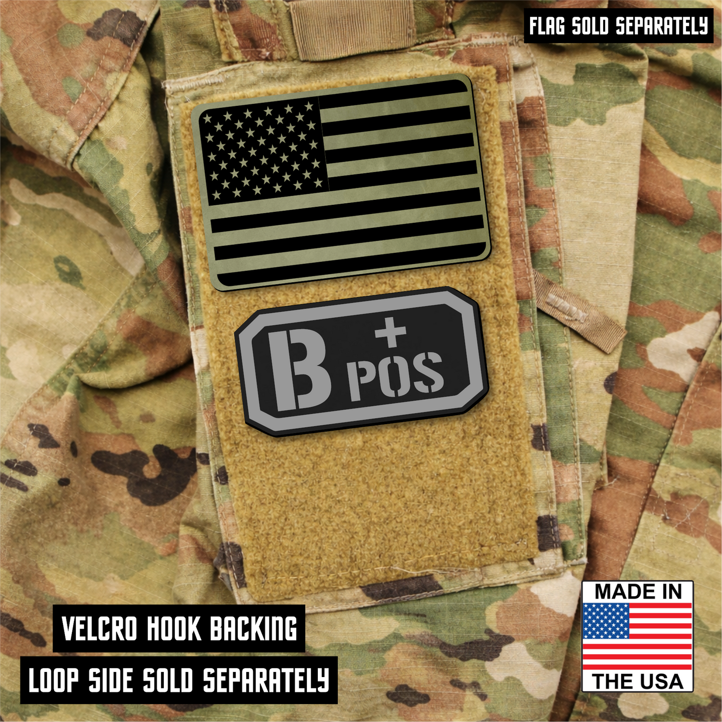 B Postitive Blood Type Patch – Engraved Synthetic Material 1.25" x 2.5" Hook & Loop | 24 Color Options