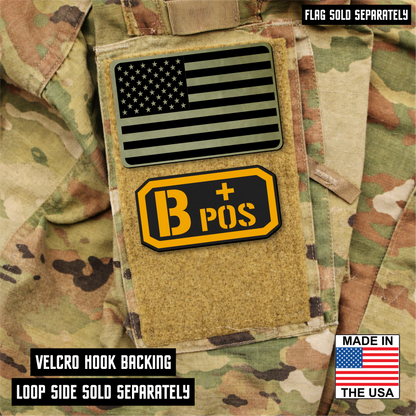 B Postitive Blood Type Patch – Engraved Synthetic Material 1.25" x 2.5" Hook & Loop | 24 Color Options