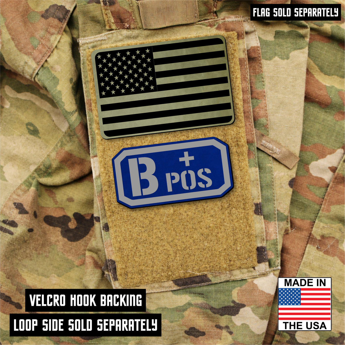 B Postitive Blood Type Patch – Engraved Synthetic Material 1.25" x 2.5" Hook & Loop | 24 Color Options
