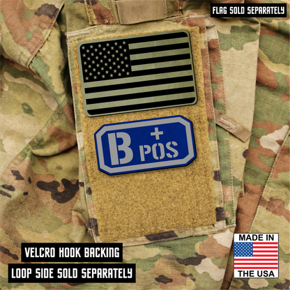 B Postitive Blood Type Patch – Engraved Synthetic Material 1.25" x 2.5" Hook & Loop | 24 Color Options