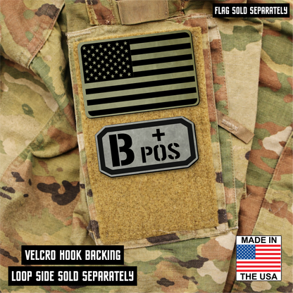 B Postitive Blood Type Patch – Engraved Synthetic Material 1.25" x 2.5" Hook & Loop | 24 Color Options